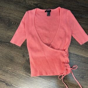 Forever 21 Pink 3/4 Sleeve Wrap Blouse